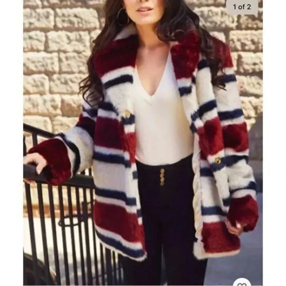 Juicy Couture Black Label Striped Faux Fur Coat Multicolor - Picture 1 of 13